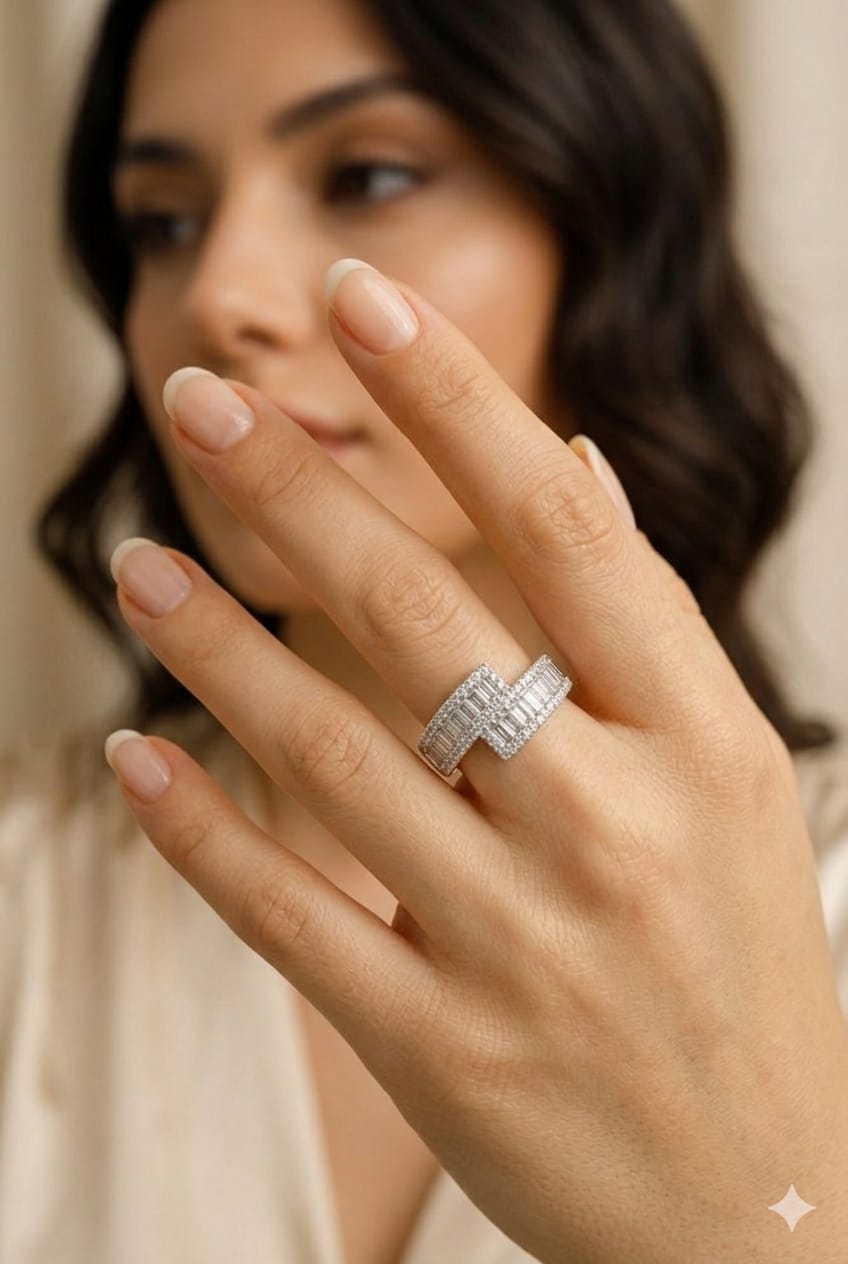 Infinity Baguette Diamond Ring (Silver)