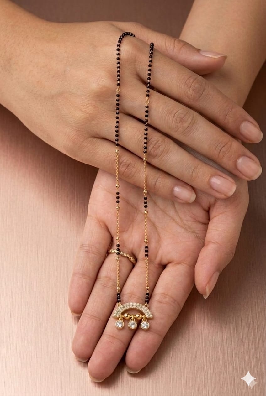 Curved Diamond Drop Mangalsutra Necklace