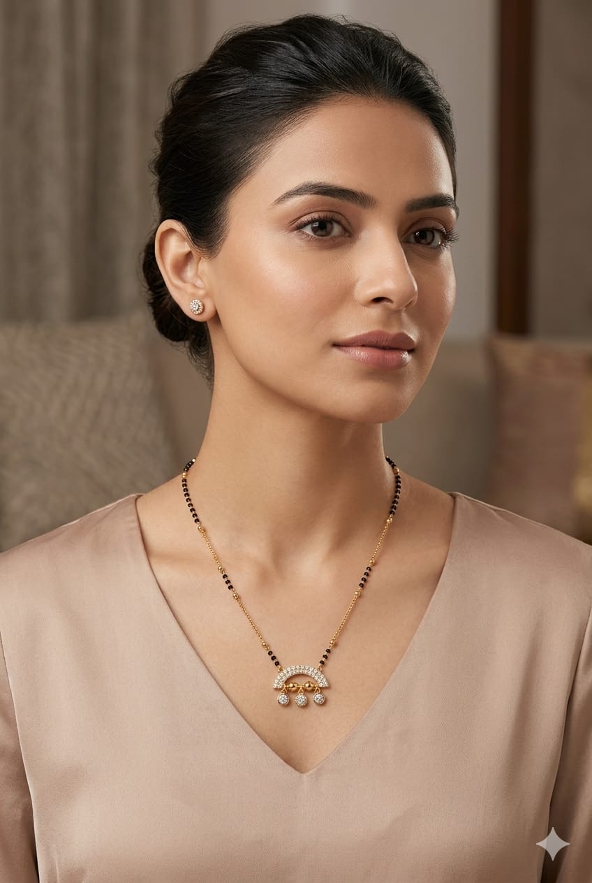 Curved Diamond Drop Mangalsutra Necklace