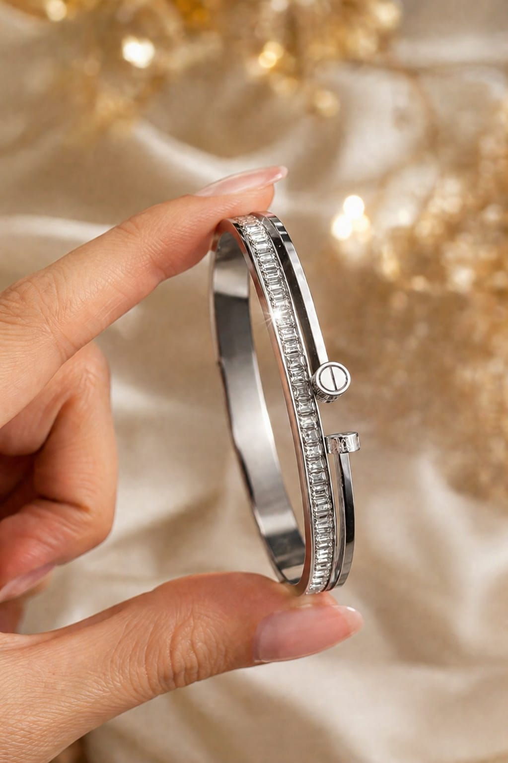 Crystal Nail Bracelet (Silver)