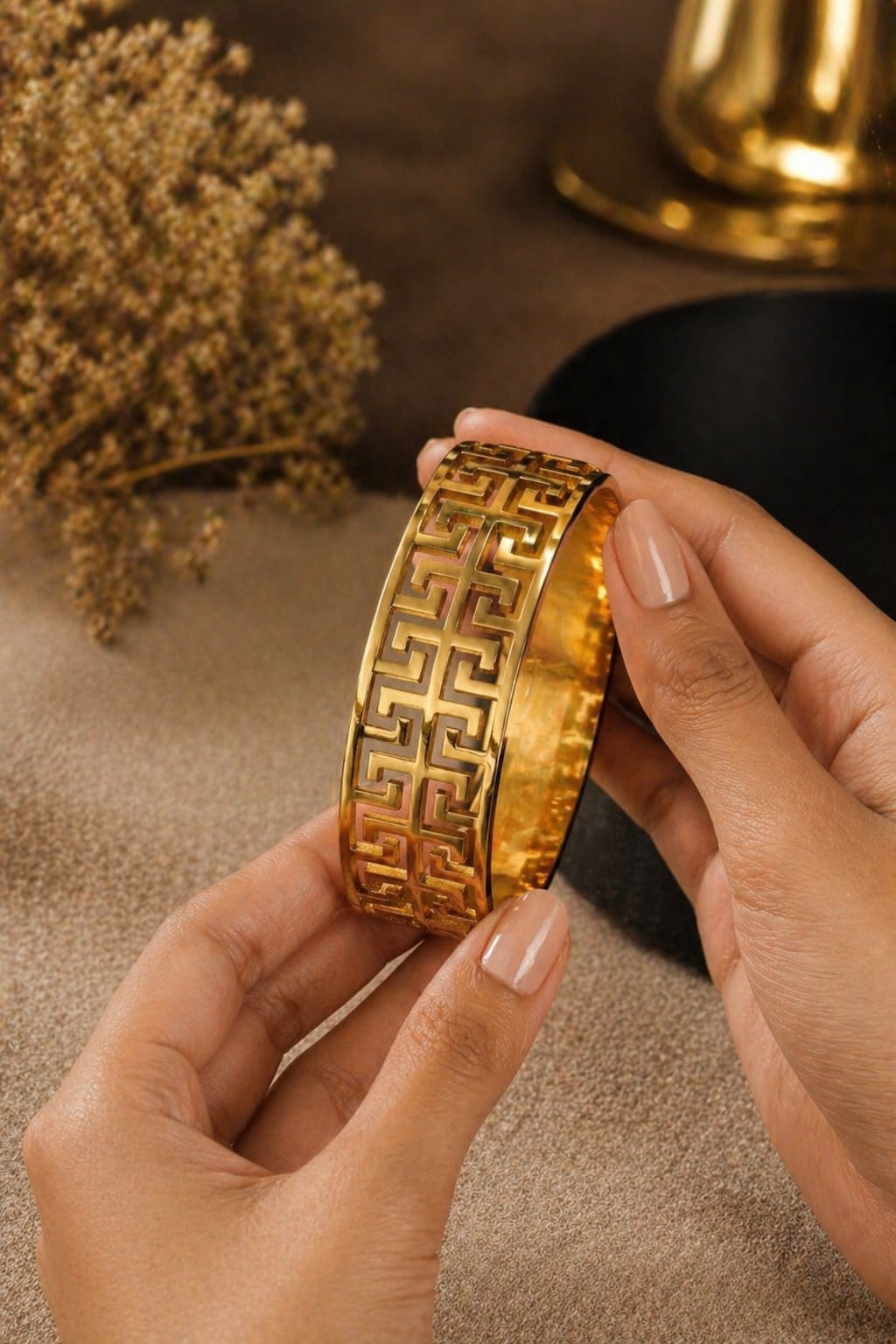 Geometric Pattern Statement Cuff (Gold)
