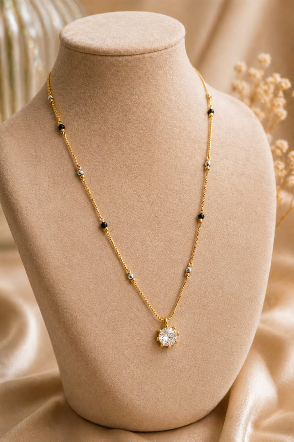 Solitaire Charm Beaded Chain Necklace