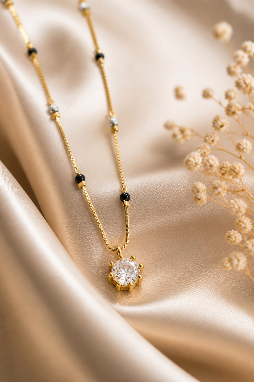 Solitaire Charm Beaded Chain Necklace