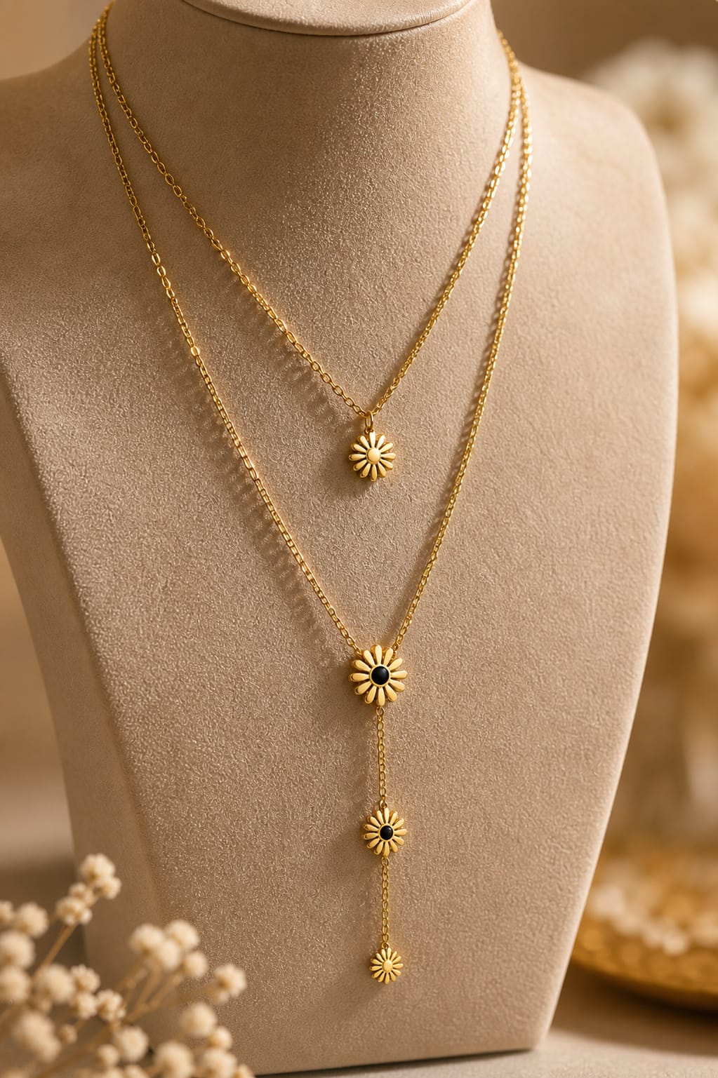 Layered Floral Charm Necklace