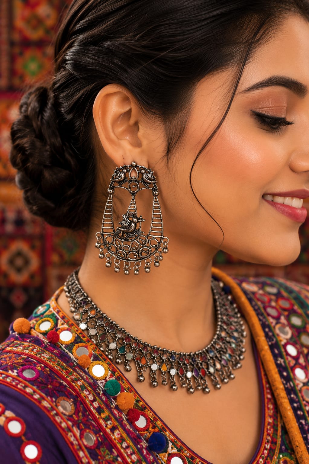 Tribal Peacock Chandbali Earrings