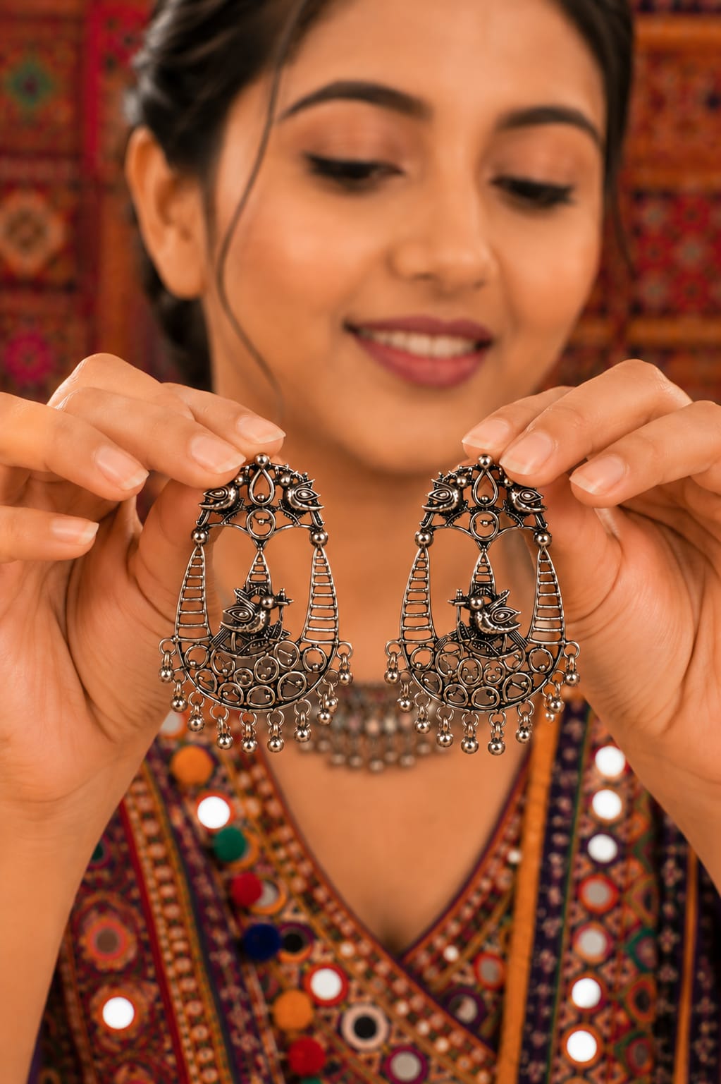 Tribal Peacock Chandbali Earrings